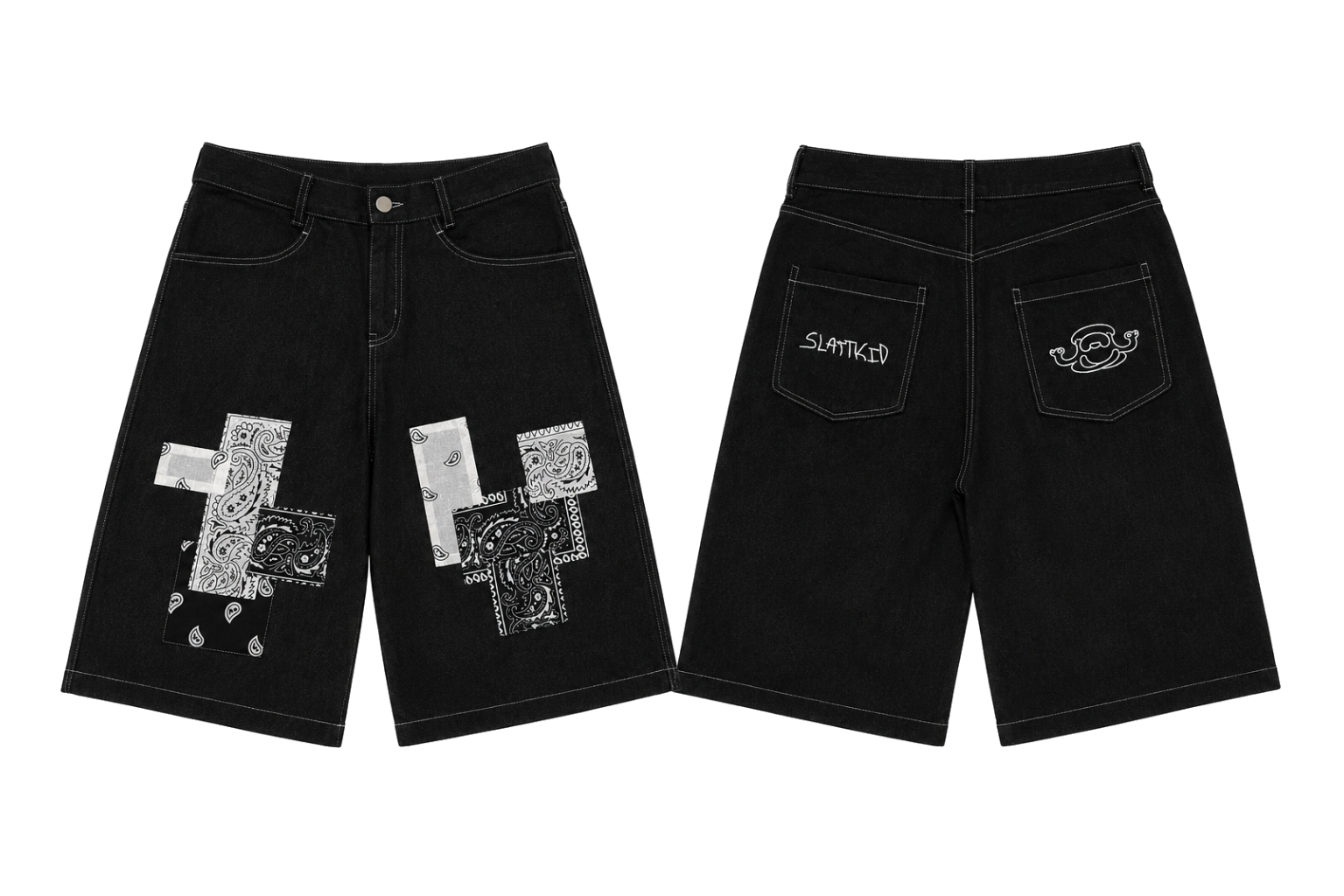 Black Bandana Patches Shorts — вид спереди и сзади