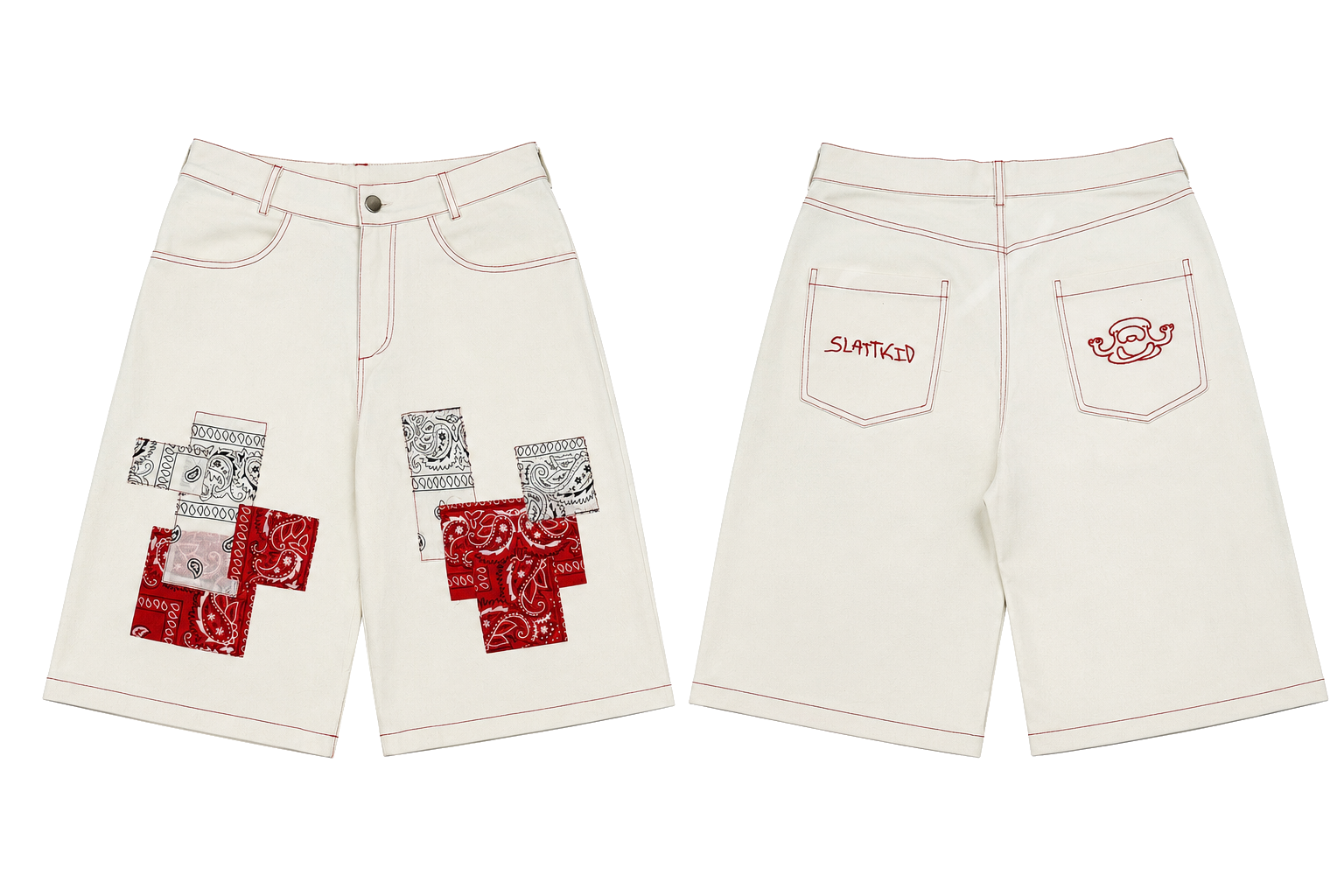 White Bandana Patches Shorts — вид спереди и сзади